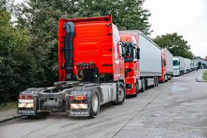 Trucks transporting Ukrainian grain