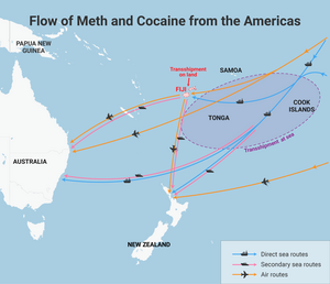 Infographic of the flow of meth and cocaine from the Americas