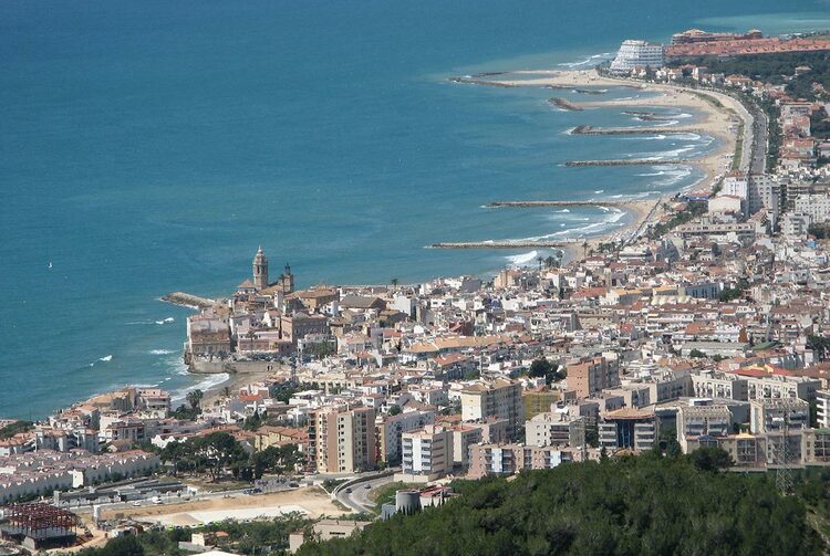 An aerial view of the seaside town of Sitges