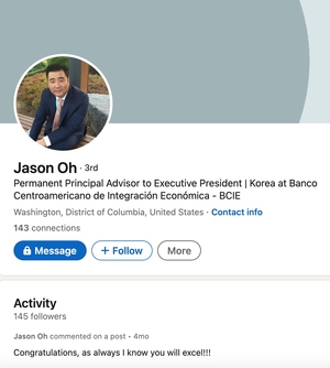 Screenshot of Jason Oh's LinkedIn profile