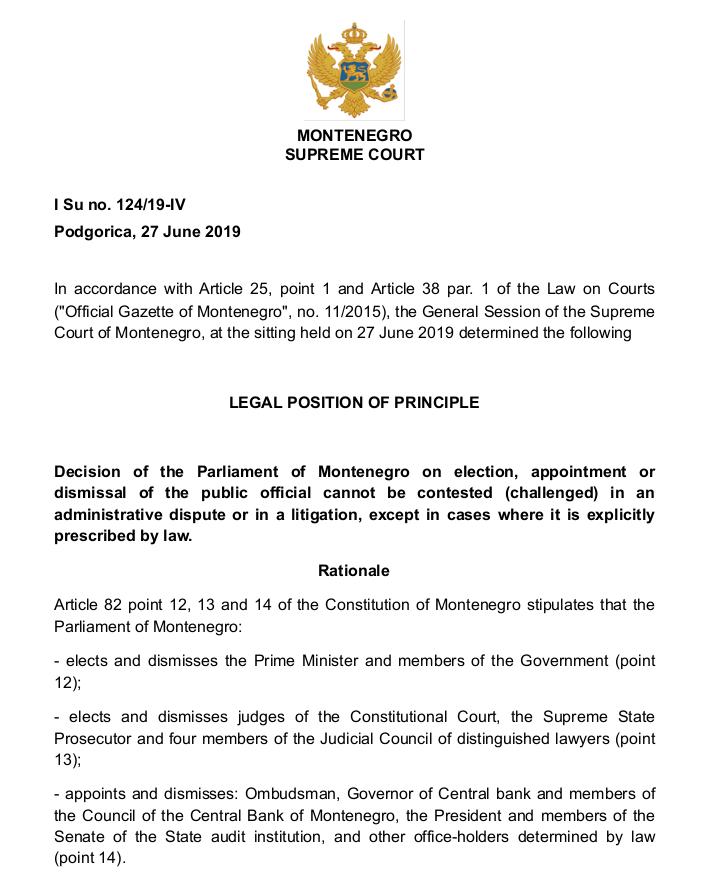 Legal opinion by Supreme Court President Vesna Medenica(CREDIT: Cabinet of the President of the Supreme Court of Montenegro)