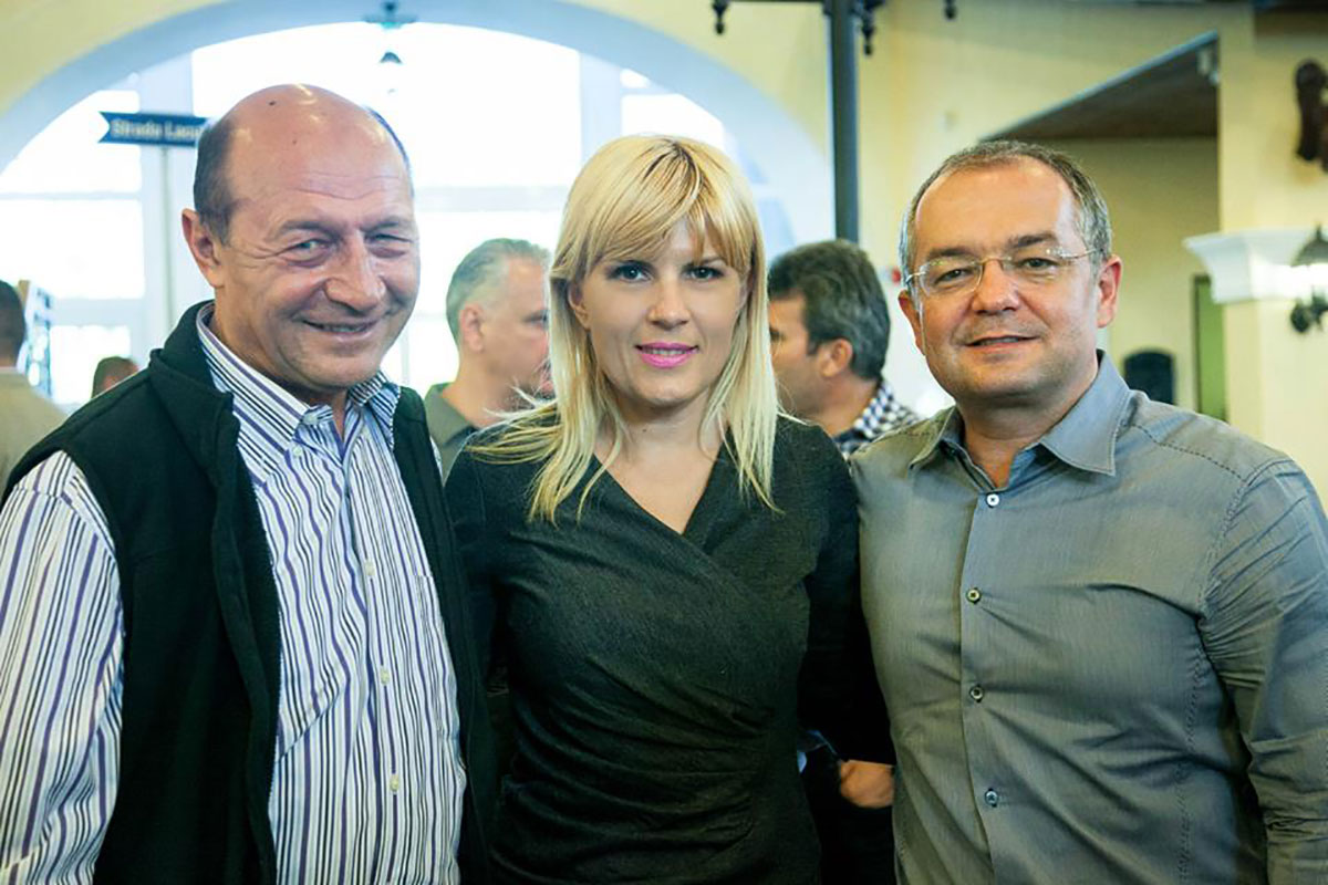 Former Romanian president Traian Basescu, Elena Udrea, and former prime minister Emil Boc during the 2014 electoral campaign.
