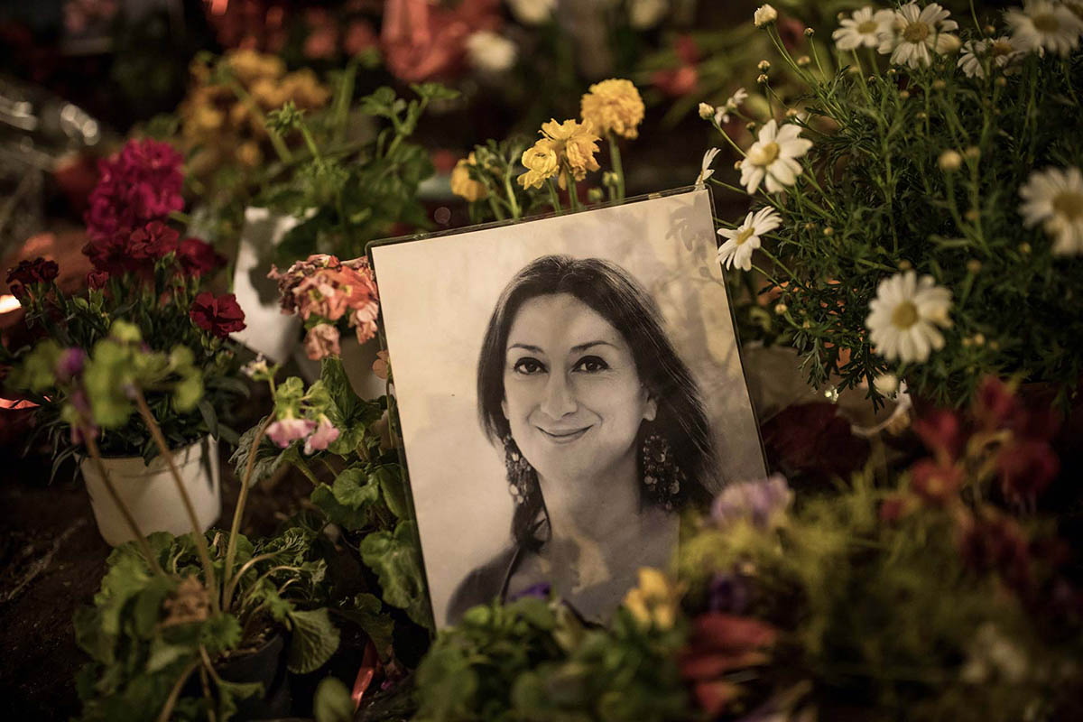 A tribute to Maltese journalist Daphne Caruana Galizia, murdered six months ago. Photo (c): Dan Kitwood
