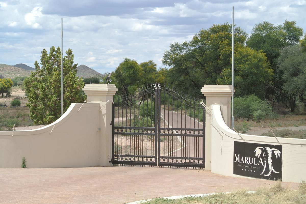 The Entrance to Sardarov’s Marula game reservation in Namibia. (Photo: John Grobler)