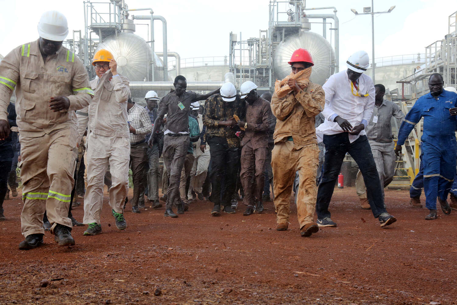 South Sudan's former Minister of Petroleum, Ezekiel Lol Gatkuoth, visits the Al-Nar oil fields north of Bentiu, South Sudan, in April 2019